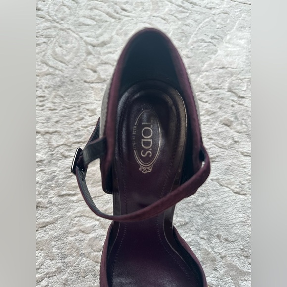 Tod’s Patent Leather D’Orsay Platform Pumps Maroon Suede Trim Size 39 EU 9 US - Picture 8 of 10